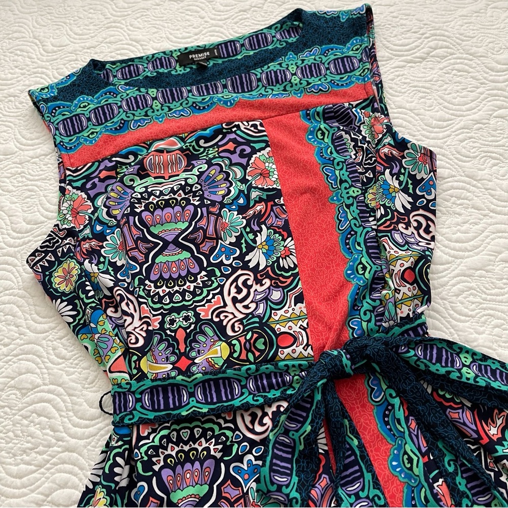 Premise Dress PL Shift Sleeveless Kaleidoscope Print Tie Belt - Picture 2 of 15
